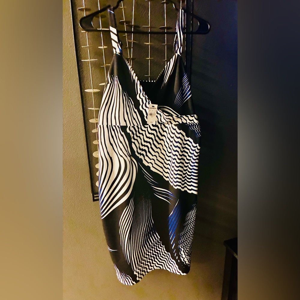 Express Black and White Abstract Wave Sheath Dress